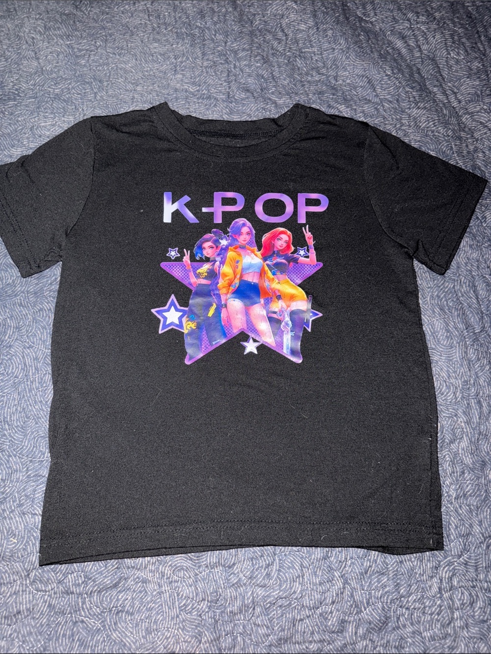 Girls' Black K-POP Graphic Short Sleeve Tee
